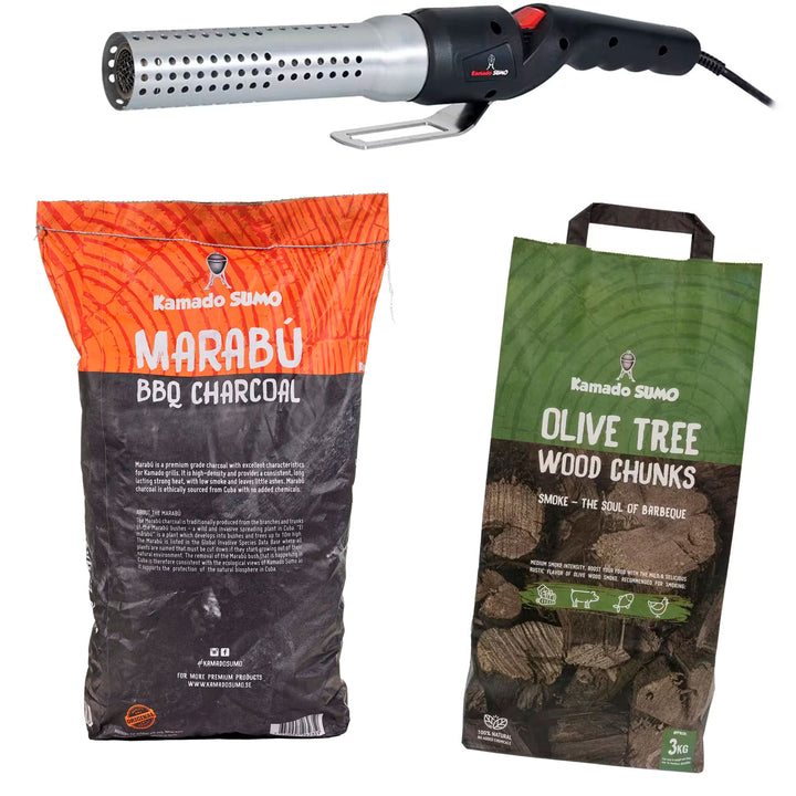 Kamado sumo Startpakke: kul, røgtræ & grillstarter