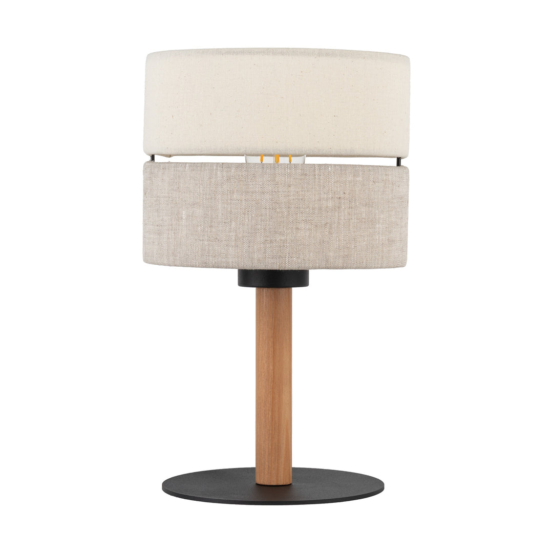 TK Eco bordlampe rund natur stof fyrretræ og sort metal