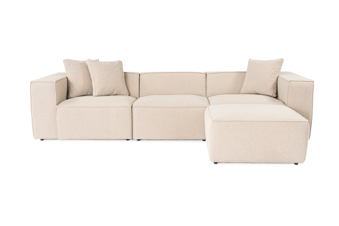Produktbillede af NORDVÄRK Lora hjørnesofa L1-O1-1R-POUFFE peach stof i premium kvalitet