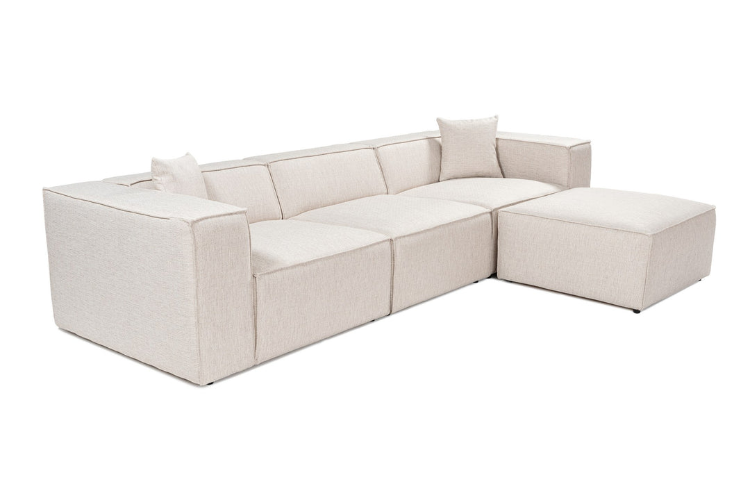 Produktbillede af NORDVÄRK Lora L1-O1-1R-POUFFE hjørnesofa lysebrun stof i premium kvalitet