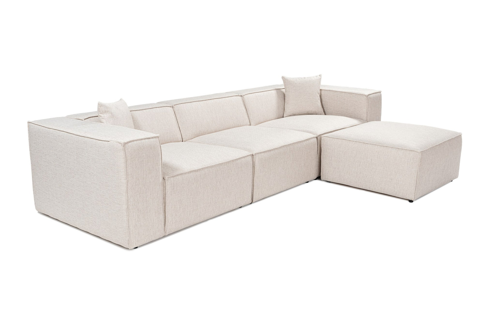 Produktbillede af NORDVÄRK Lora L1-O1-1R-POUFFE hjørnesofa lysebrun stof i premium kvalitet