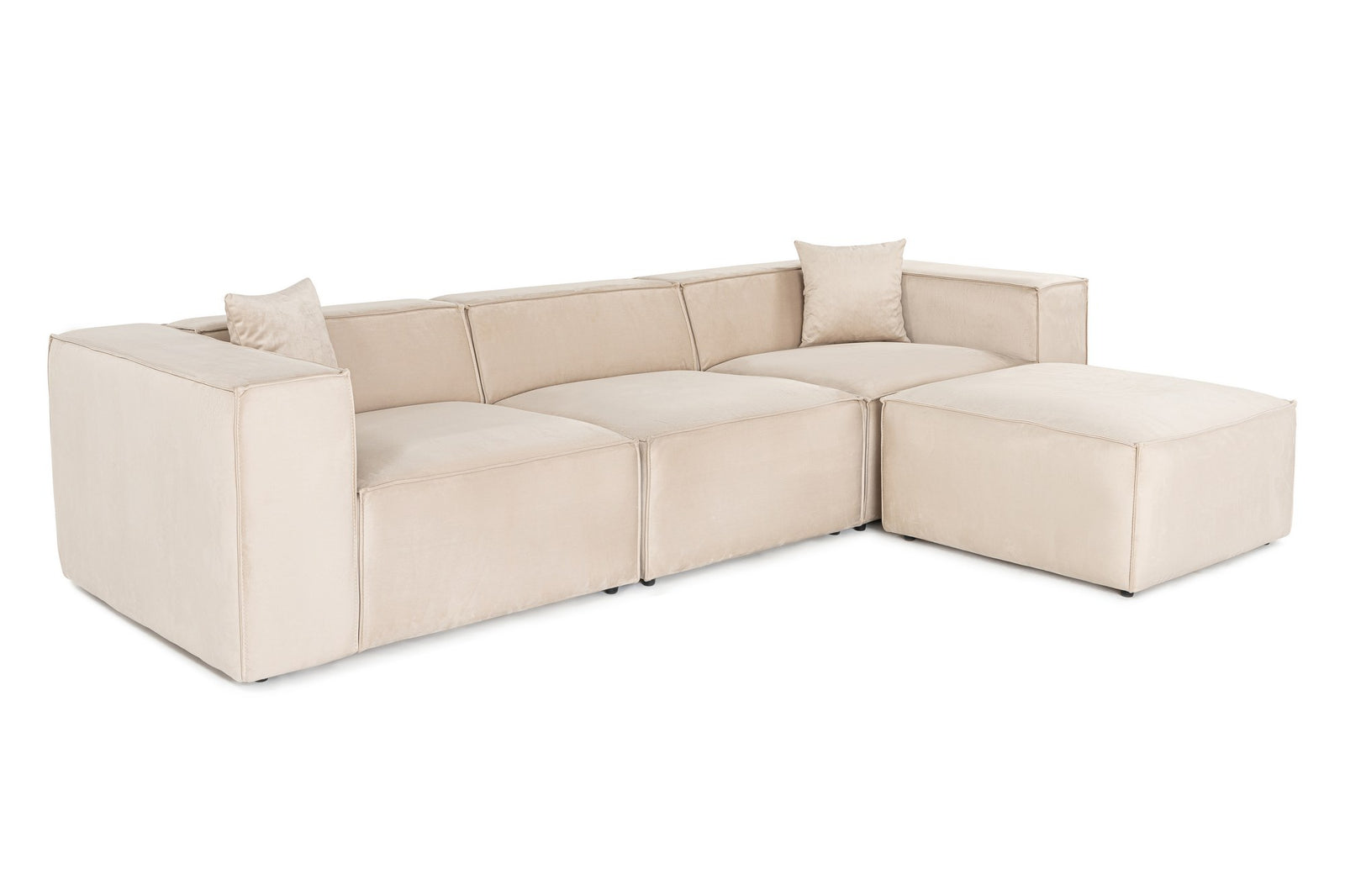 Produktbillede af NORDVÄRK Lora hjørnesofa L1-O1-1R-POUFFE creme stof i premium kvalitet