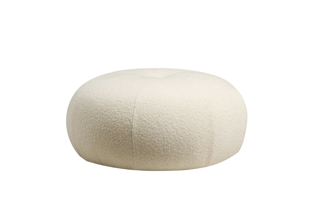 NORDVÄRK Tina puf rund hvid bouclé polyester og valnøddetræ Ø55