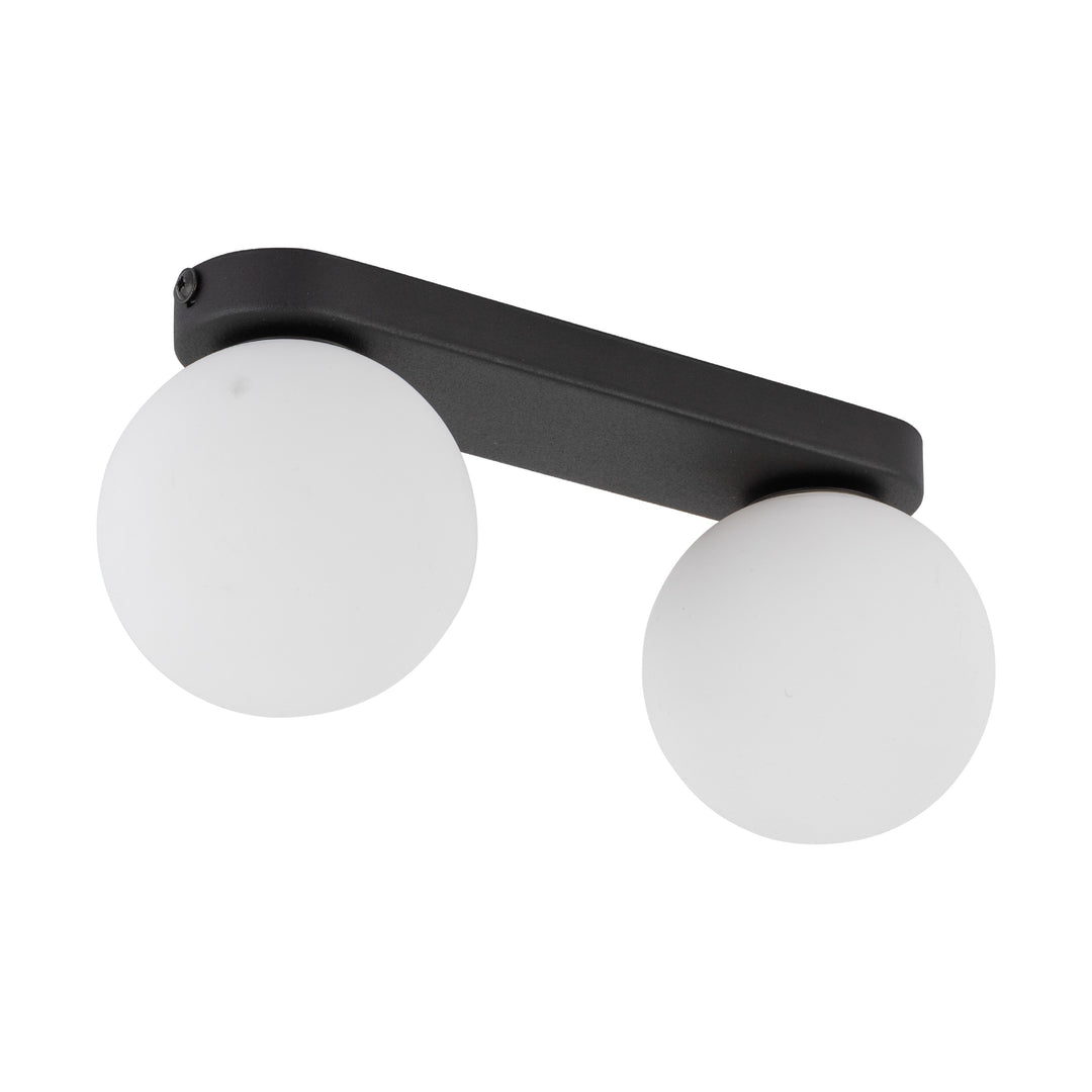 TK Mini loftlampe m. 2 skærme hvid glas og sort metal