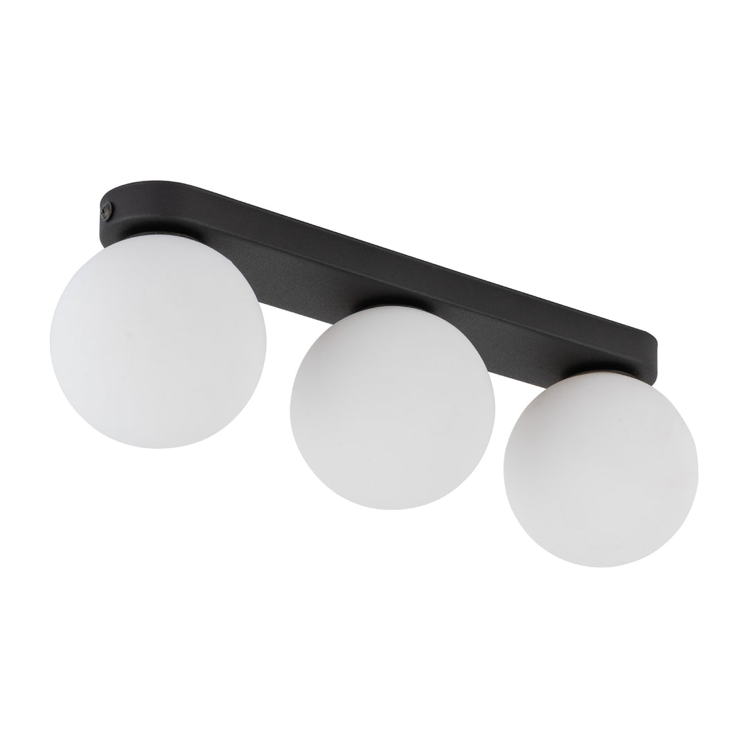 TK Mini loftlampe m. 3 skærme hvid glas og sort metal