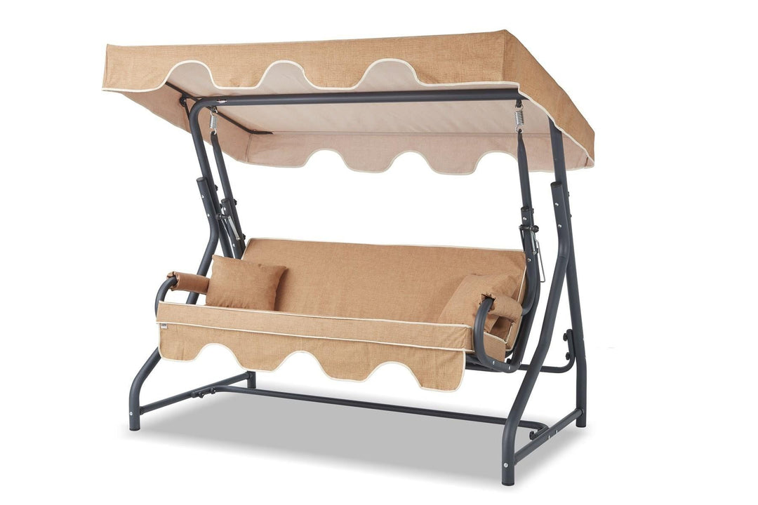 NORDVÄRK Olea udendørs triple hængesofa beige polyester stof og metal