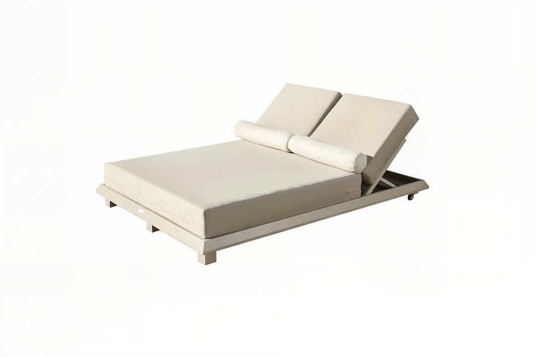 NORDVÄRK Hera udendørs dobbelt solseng m. beige hynde beige aluminium 212x150