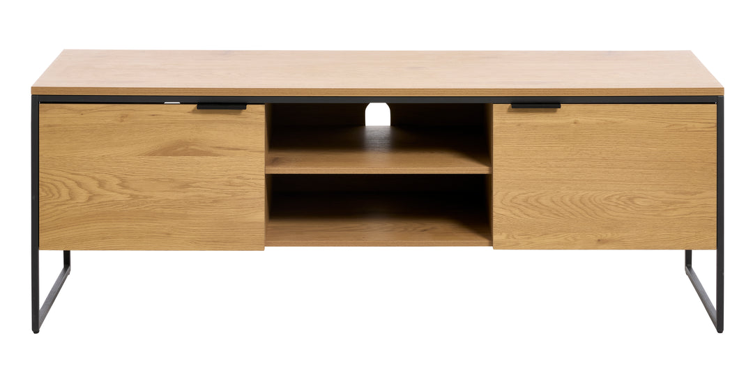 UNIQUE FURNITURE TV-bord m. 2 låger og 1 hylde natur egemelamin papir og sort jern 155x45