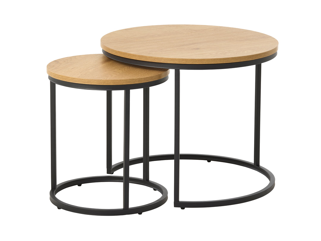 UNIQUE FURNITURE indskudsbord rund natur egemelamin og sort metal sæt af 2