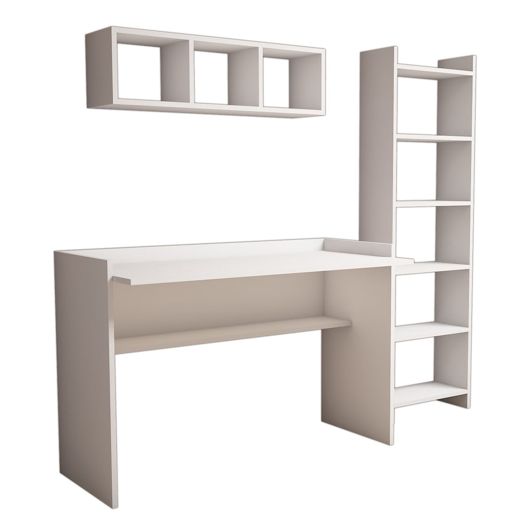 FUNZI LIVING Hera skrivebord m. bogreol og væghylde hvid melamin 118x58