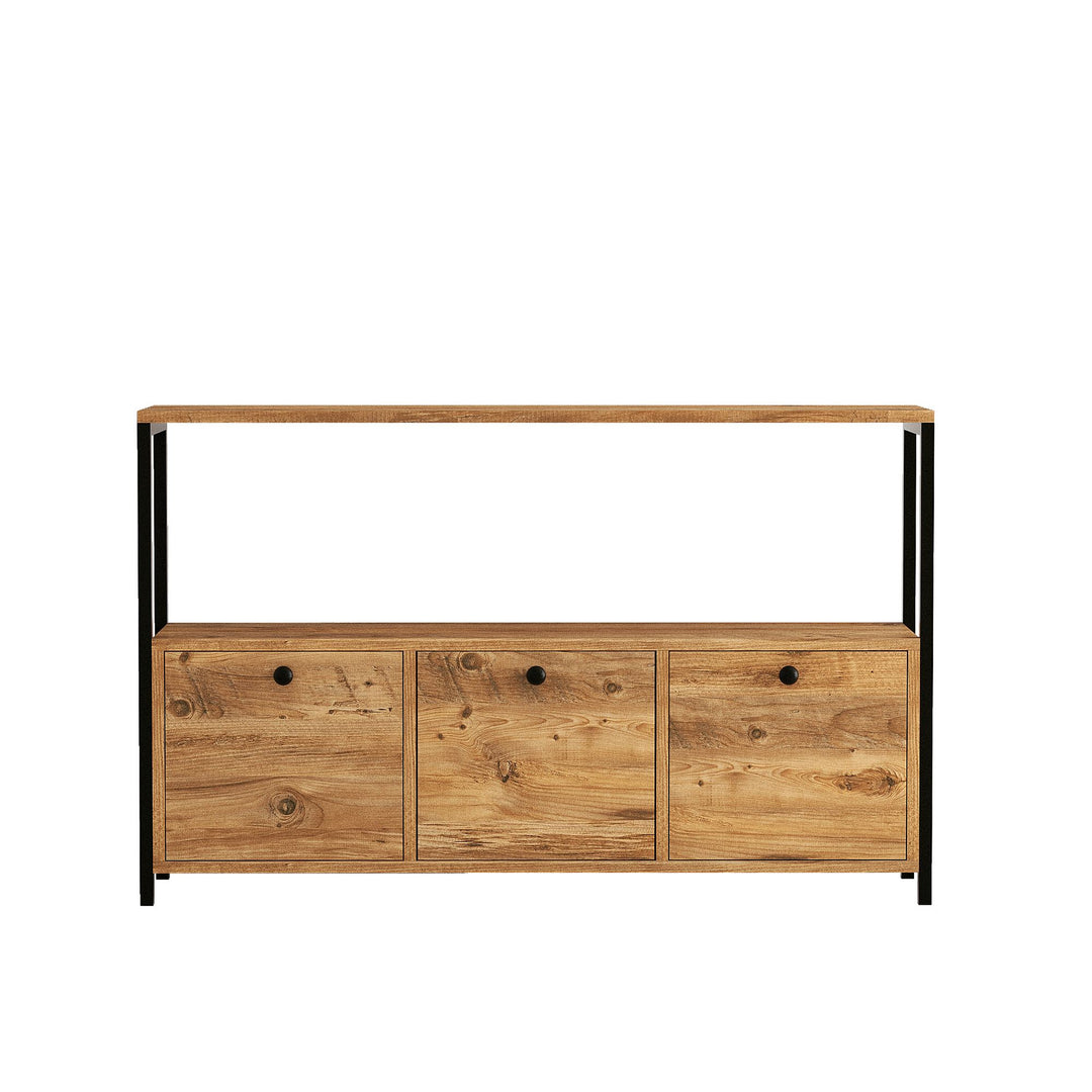 NORDVÄRK Nero konsolbord m. 3 låger Atlantic Pine melamin og sort metal