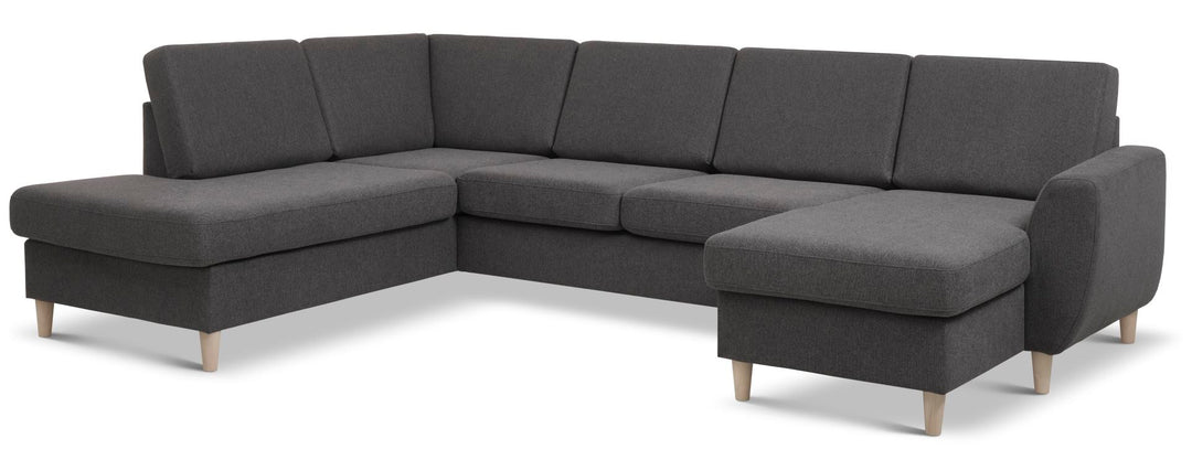 Produktbillede af Wendy set 4 U OE left sofa m. chaiselong antracitgrå polyester stof og natur træ i premium kvalitet