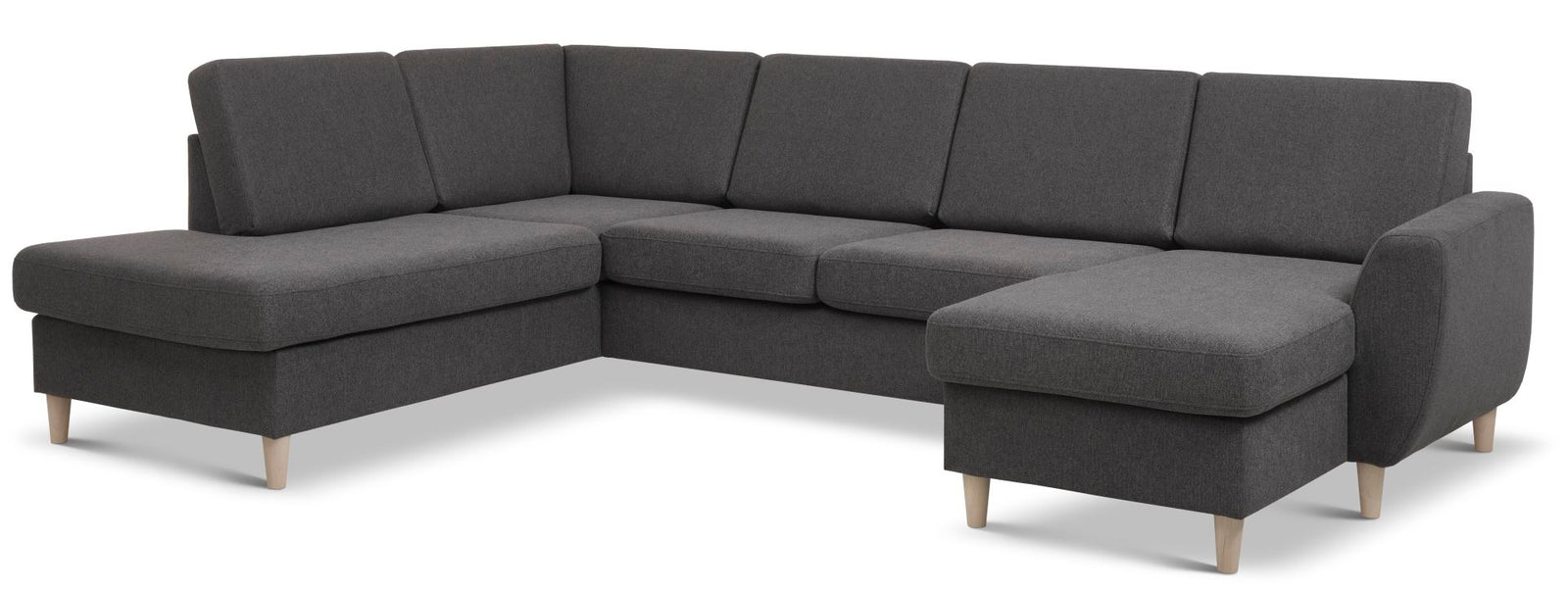 Produktbillede af Wendy set 4 U OE left sofa m. chaiselong antracitgrå polyester stof og natur træ i premium kvalitet