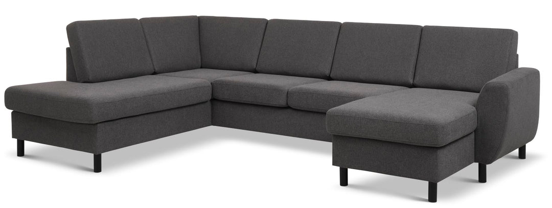 Produktbillede af Wendy set 4 U OE left sofa m. chaiselong antracitgrå polyester stof og sort træ i premium kvalitet