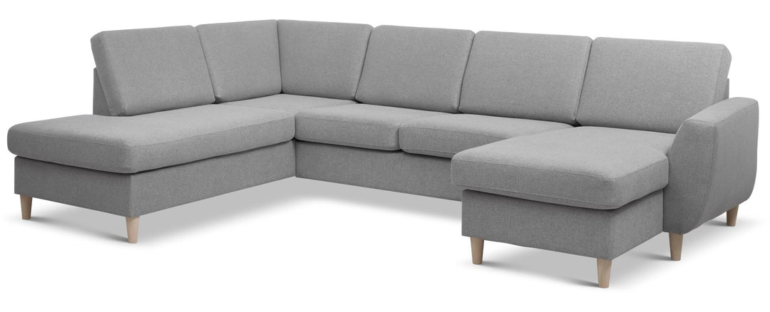Wendy set 4 U OE left sofa m. chaiselong grå polyester stof og natur træ