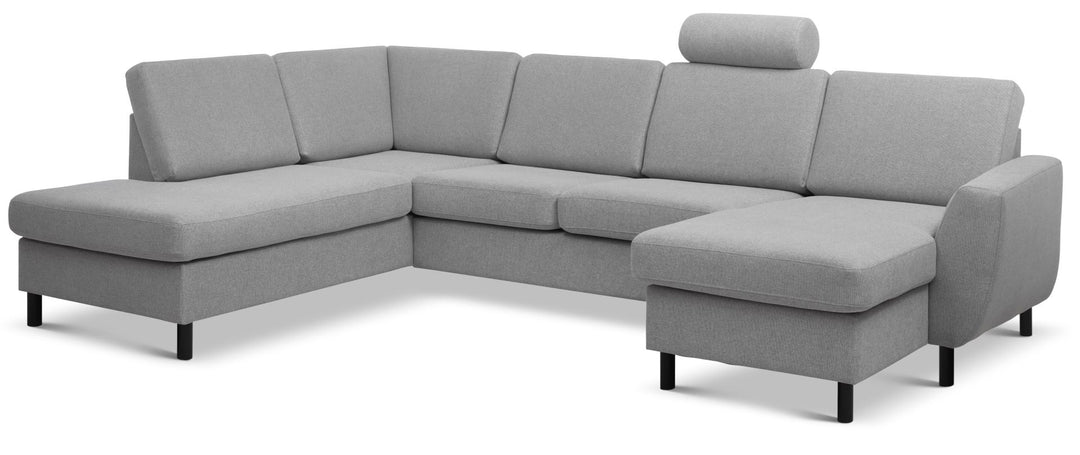 Wendy set 4 U OE left sofa m. chaiselong grå polyester stof og sort træ