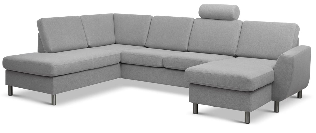 Wendy set 4 U OE left sofa m. chaiselong grå polyester stof og børstet aluminium