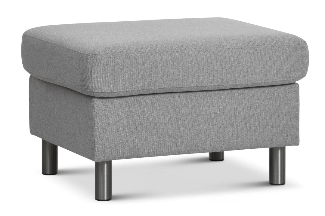 Pan puf rektangulær grå polyester stof og børstet aluminium 85x72