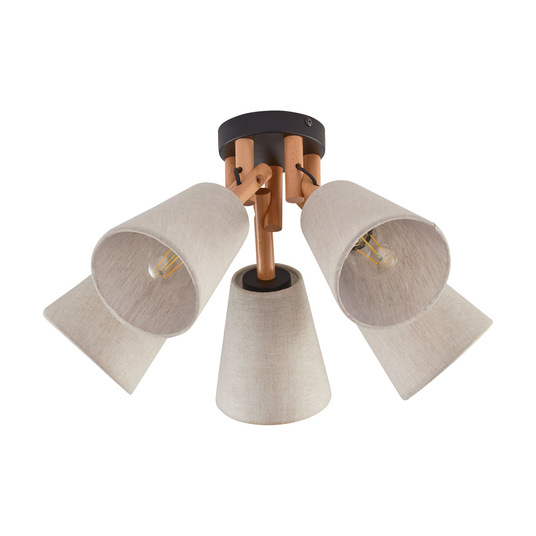 TK Vaio loftlampe m. 5 skærme natur hør stof træ og metal