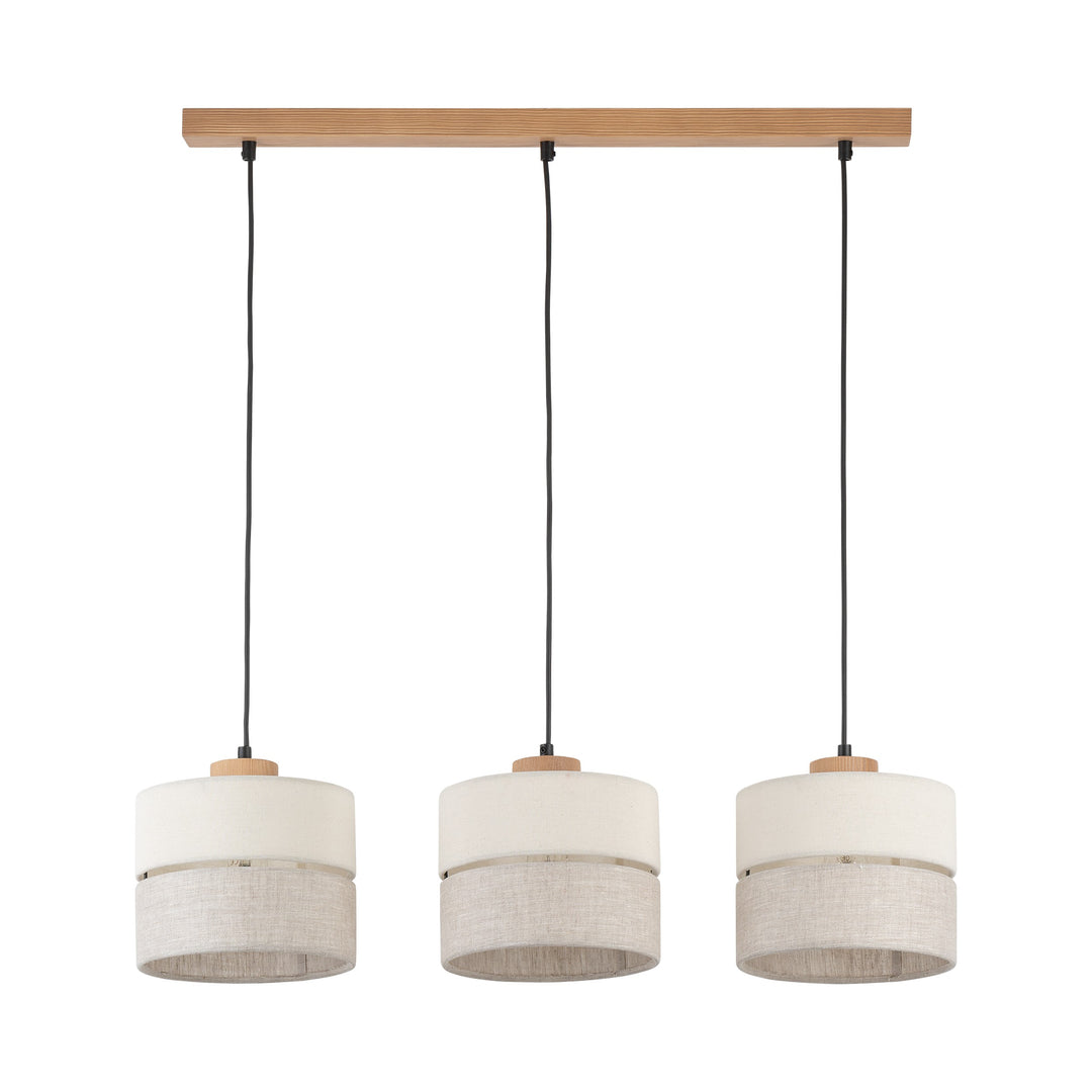 TK Eco loftlampe med 3 skærme natur stof og natur fyrretræ
