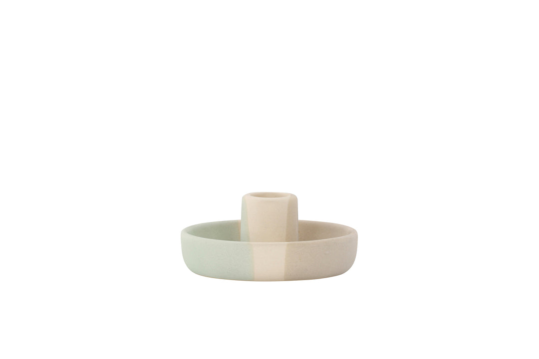 VENTURE DESIGN Otis lysestage rund beige/grøn/grå stentøj B11xH5