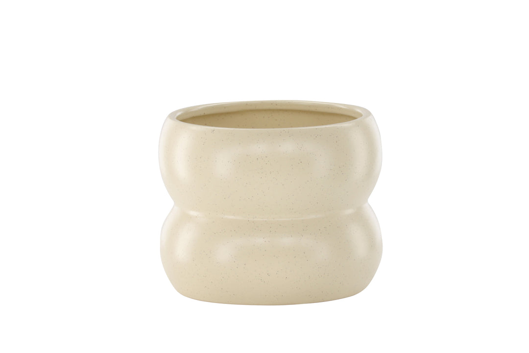 VENTURE DESIGN Dapne potte rund beige/sorte prikker stentøj 16x16x13