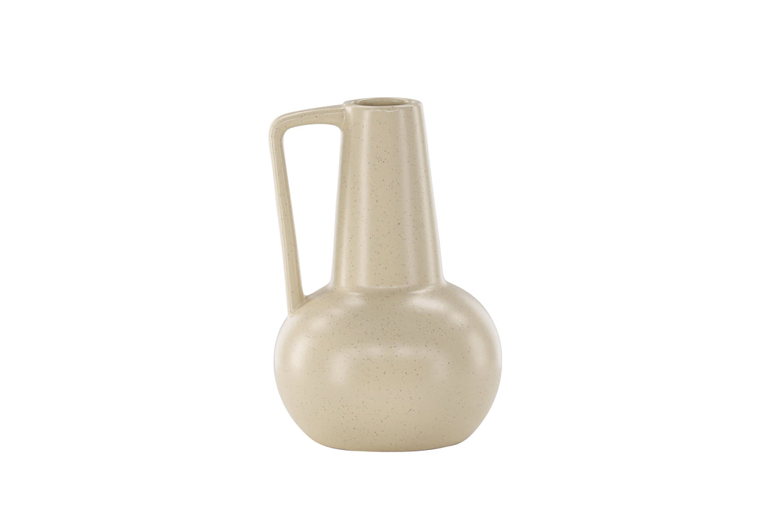 VENTURE DESIGN Lane vase m. hank beige/sorte prikker stentøj 15x15x22