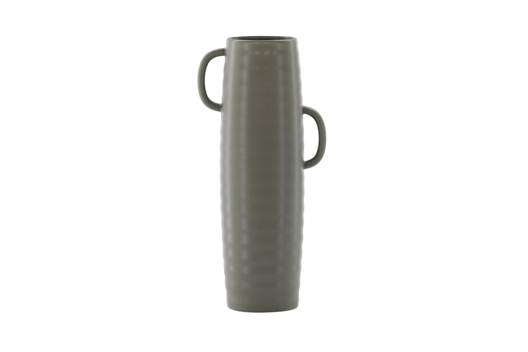 VENTURE DESIGN Cent vase m. 2 hanke mørkegrå stentøj 19x13x41