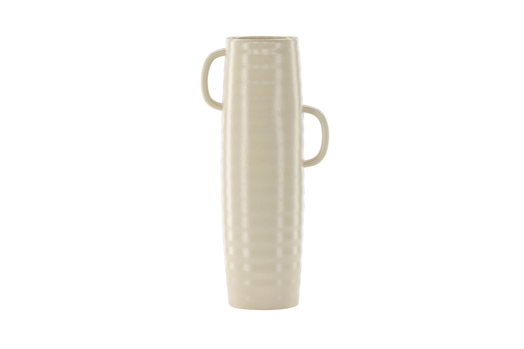 VENTURE DESIGN Cent vase m. 2 hanke beige/sorte prikker stentøj 19x13x41
