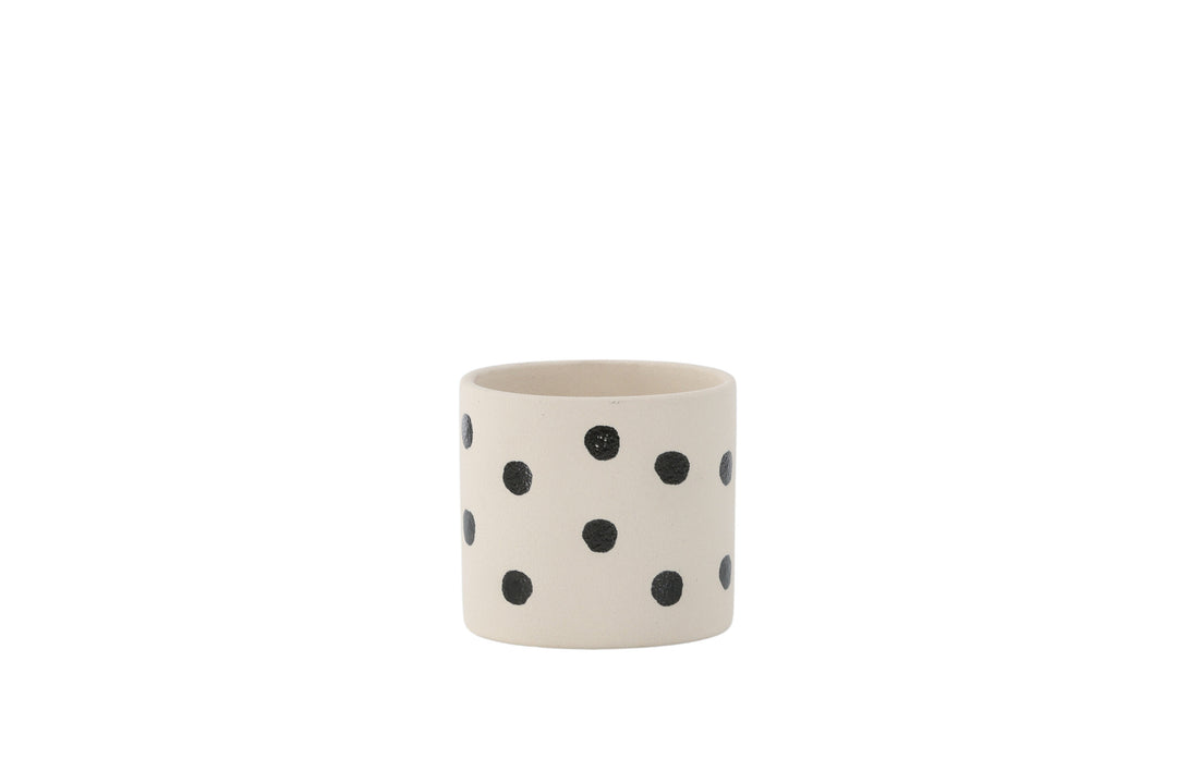 VENTURE DESIGN Sane potte rund hvid/sorte prikker stentøj 11x11x10