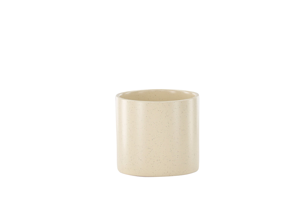 VENTURE DESIGN Sane potte rund beige/sorte prikker stentøj 11x11x10
