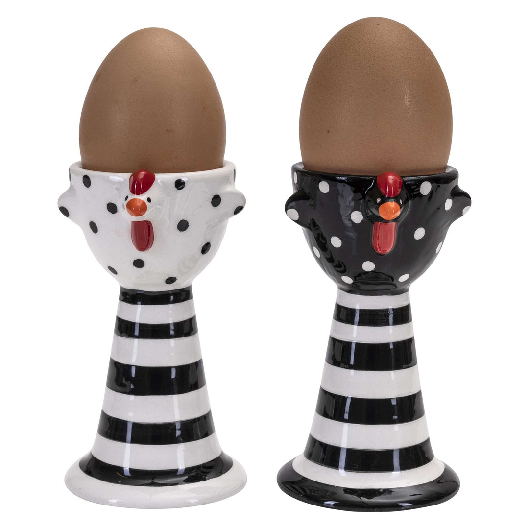 Produktbillede af Nääsgränsgården Æggebægere med Høns 2stk black/white H10.5cm i premium kvalitet