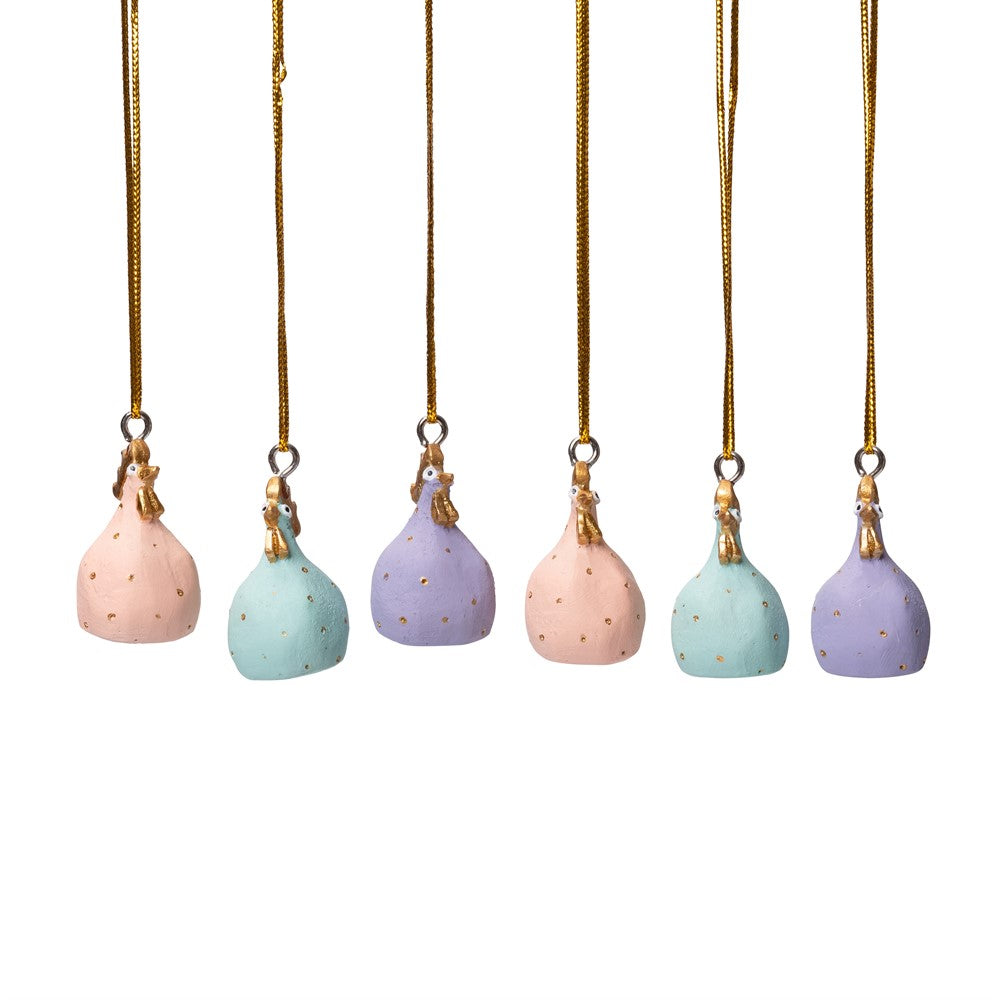 Produktbillede af Nääsgränsgården Hængende Høns 6stk mix Rose quartz Jade Amethyst H4cm i premium kvalitet