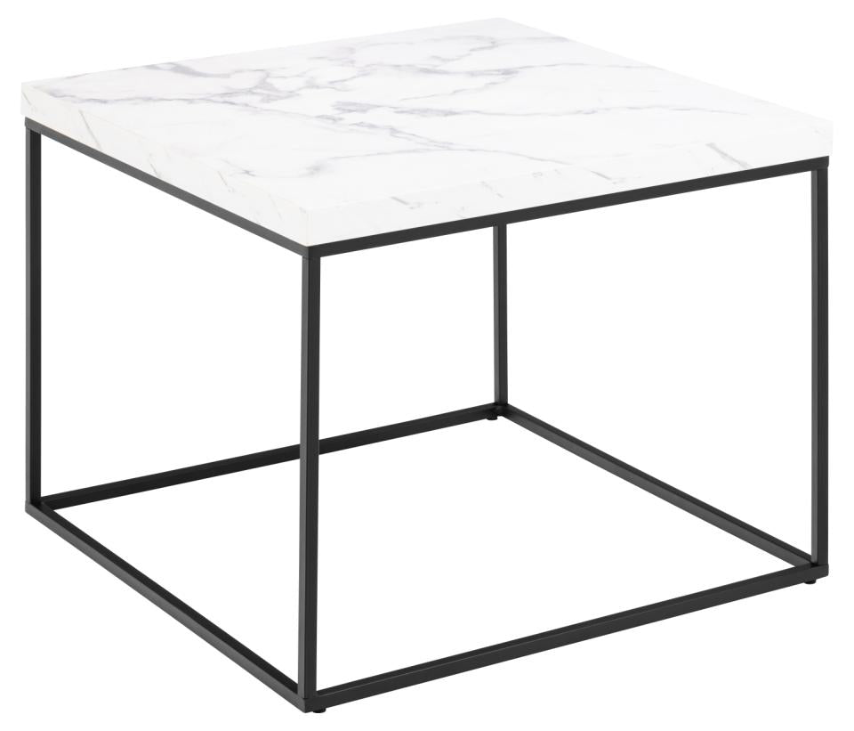 Produktbillede af ACT NORDIC Barossa sofabord kvadratisk hvid papir Carrara marmorlook og sort stål 60x60 i premium kvalitet