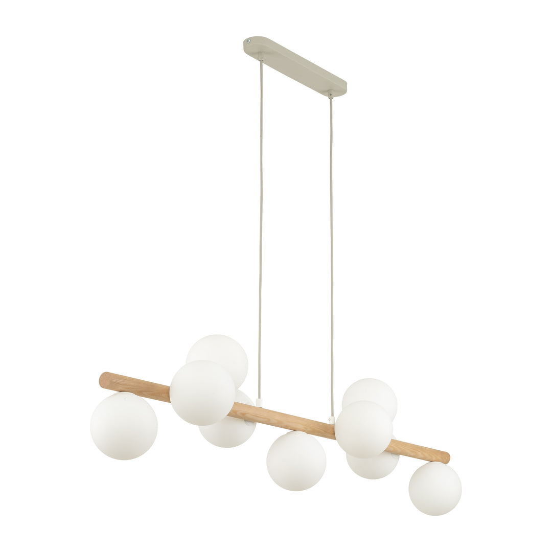 TK Ester loftlampe m. 9 skærme glas natur træ og hvid metal