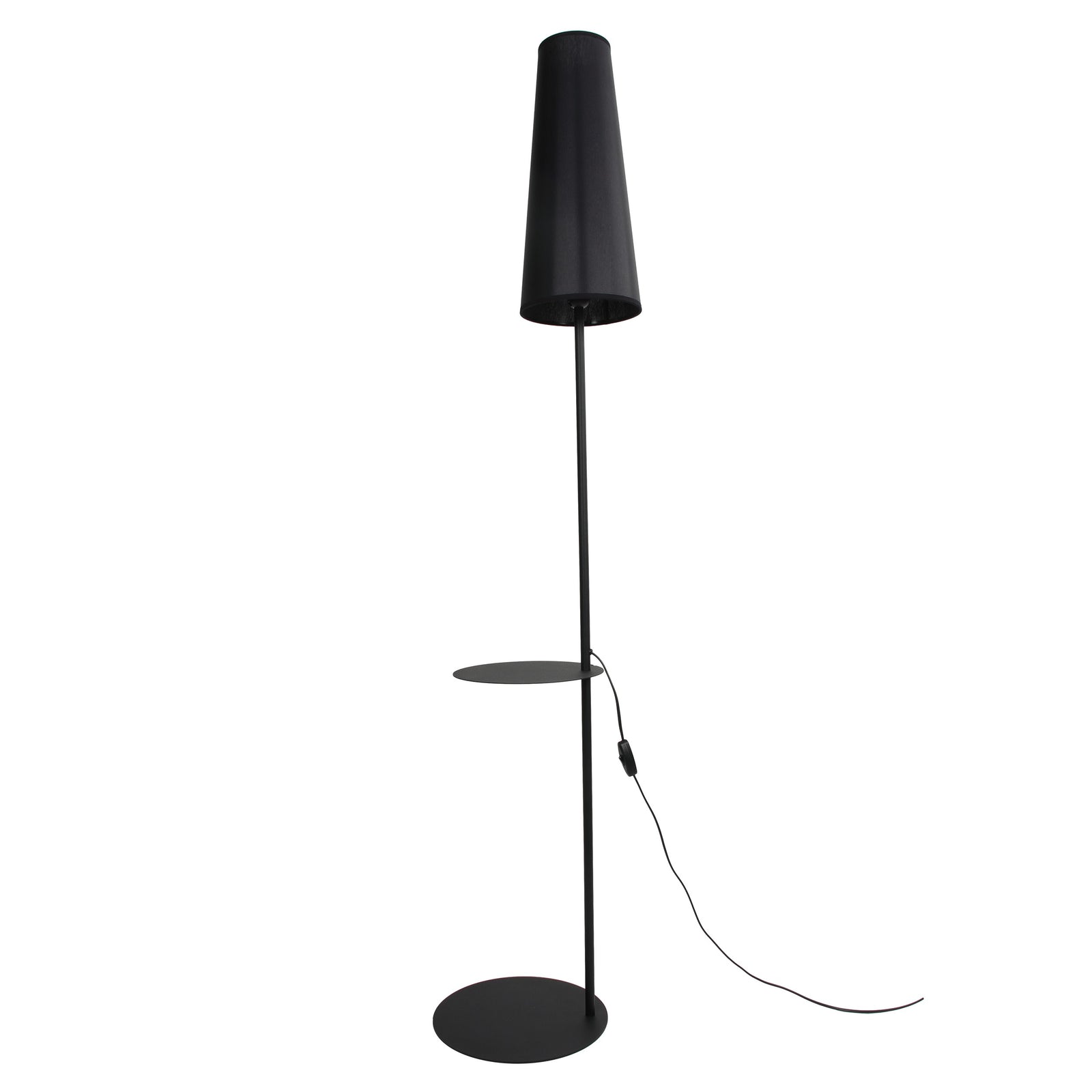 Produktbillede af TK Zing gulvlampe m. 1 hylde sort stof og sort metal i premium kvalitet