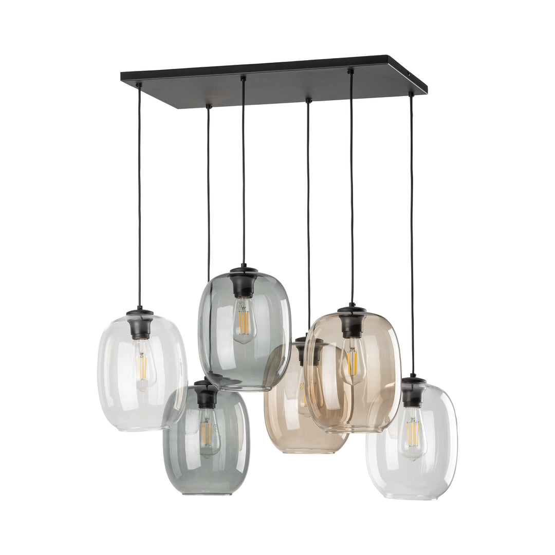 Produktbillede af TK Elio loftlampe m. 6 skærme multifarvet glas og sort metal i premium kvalitet