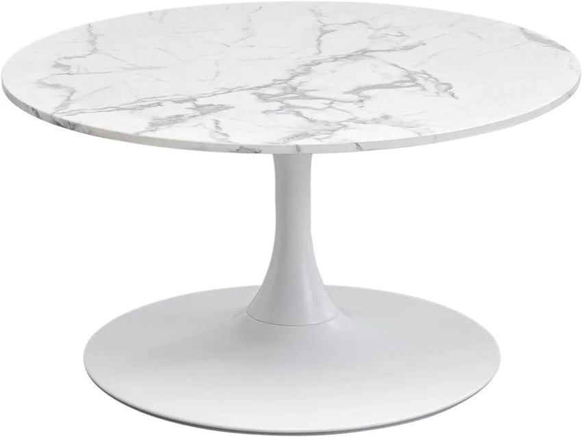 Produktbillede af KARE DESIGN Schickeria sofabord rund hvid marmorlook laminat og hvid stål Ø80 i premium kvalitet