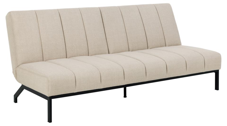 Produktbillede af ACT NORDIC Caix sovesofa m. click & clack delt ryglæn syninger beige stof og sort stål 198x95 i premium kvalitet