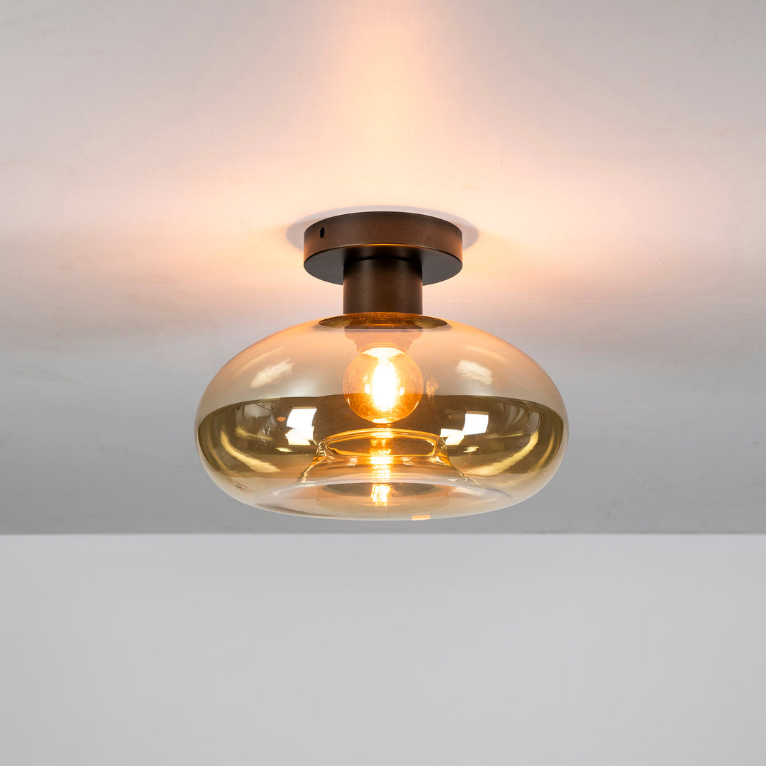 Produktbillede af Iris- Plafond i ravfarvet glas Levering med pære(r) på tilbud i høj kvalitet