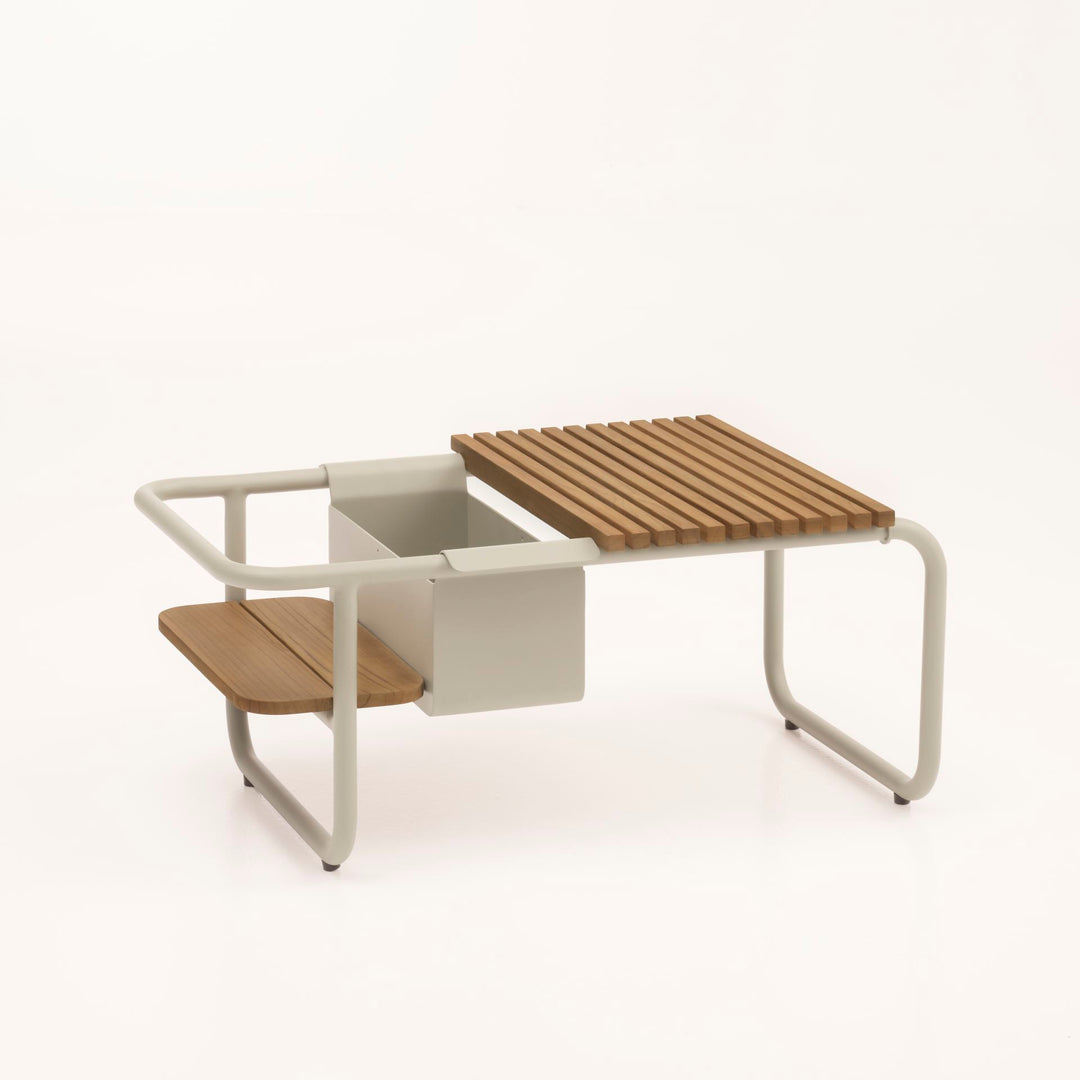 Santorini sofabord m. teakbakke L og flaskekøler S sand aluminium 83,3x46,5