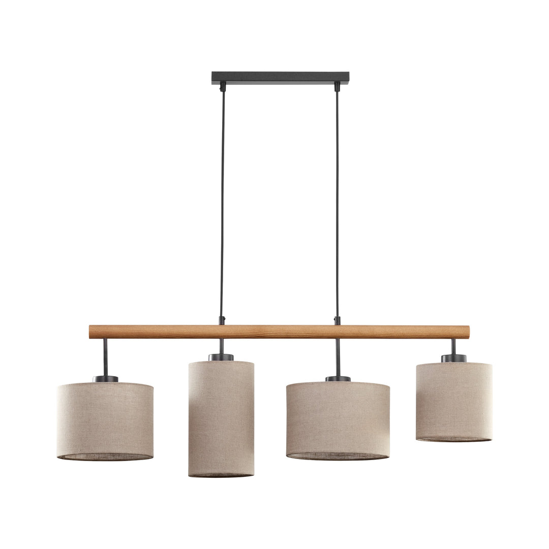 TK Deva loftlampe m. 4 skærme natur stof/fyrretræ og sort stål