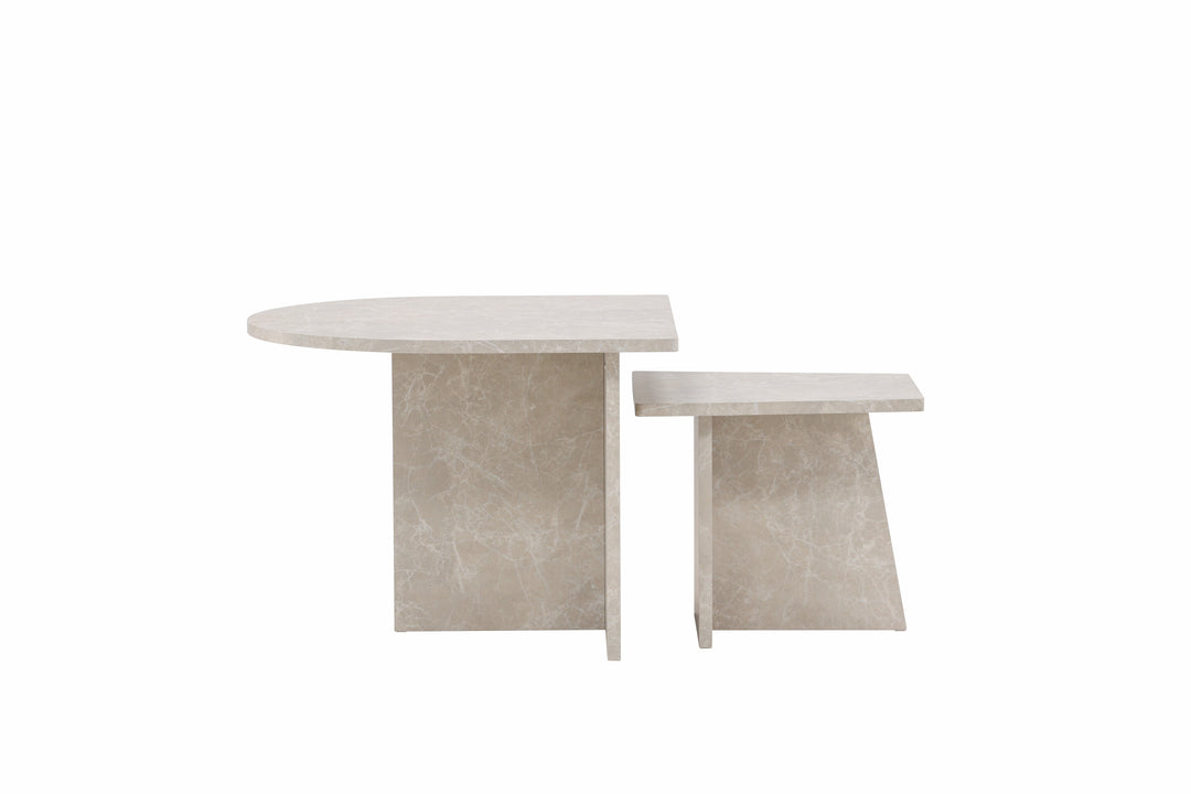 VENTURE DESIGN Sala sofabord beige marmorlook MDF 60x60 40x40 sæt med 2