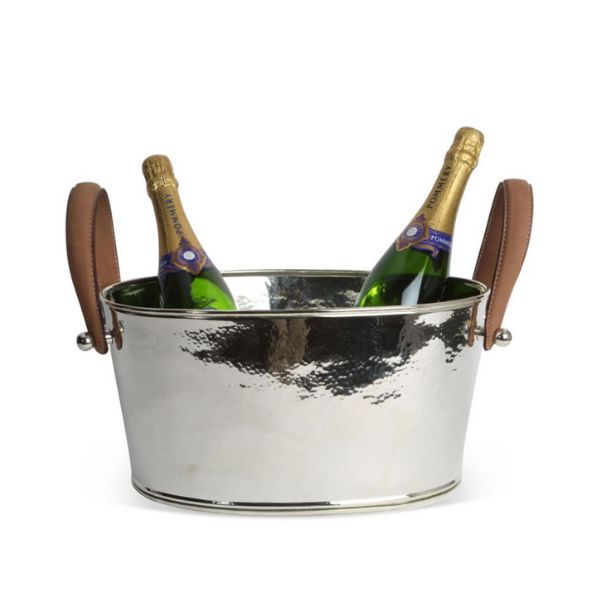 Produktbillede af Lille Champagnekøler M. Læder Håndtag Hammeret Look på tilbud i premium kvalitet