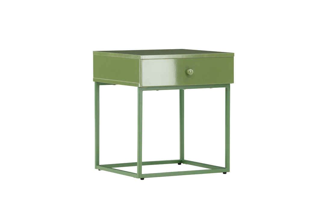 VENTURE DESIGN Bakal natbord m. 1 skuffe grøn MDF og grøn stål 41x41
