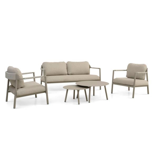 Capri loungesæt m. 2 borde 1 sofa 2 stole sand hynder sand aluminium