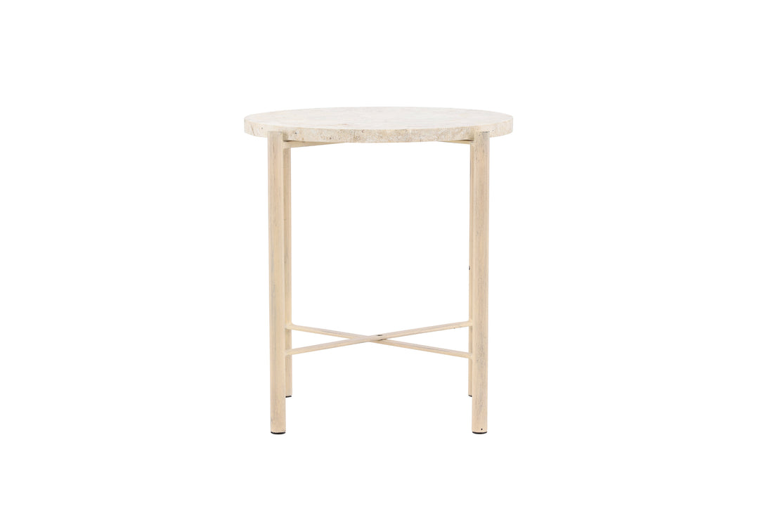 VIND COLLECTION Sandhamn sofabord rund beige mactan sten og jern Ø40