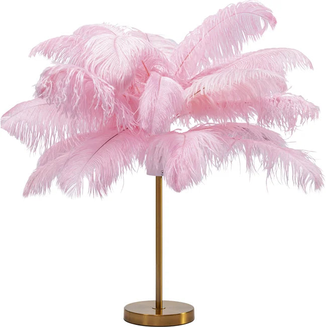 KARE DESIGN Feather Palm bordlampe lyserød strudsefjer og messing stål