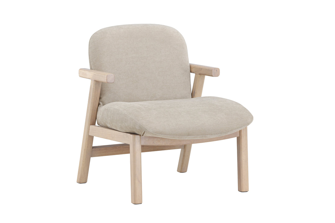 VENTURE HOME Rile lænestol m. armlæn beige polyester og hvidvasket gummitræ