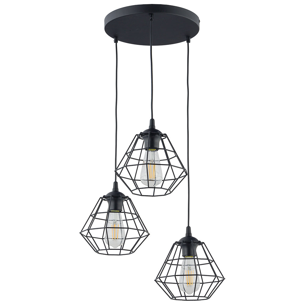 TK Diamant loftlampe m. 3 skærme sort stål